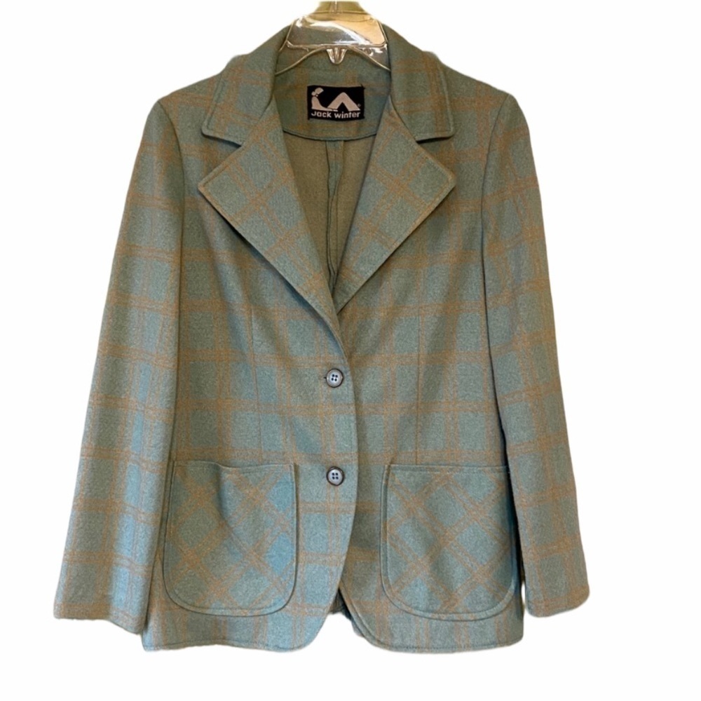 Vintage Plaid Blazer Jack Winter Soft Teal Sz Medium